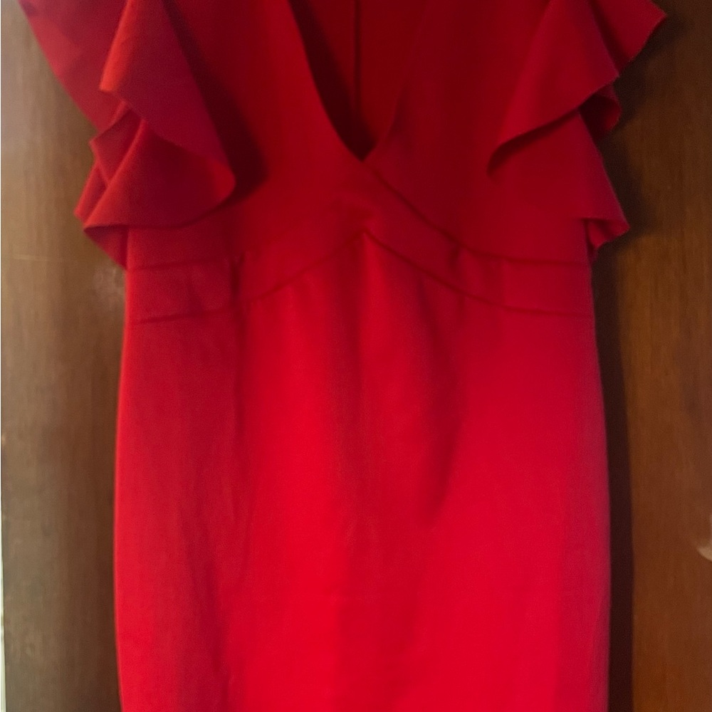 A New Red French Atmosphere Riffed short sleeve Dress a size 2X